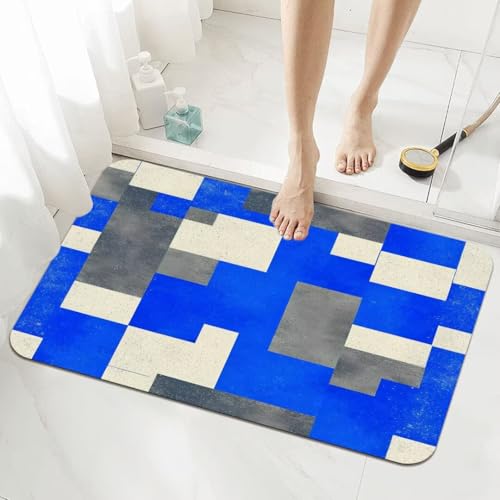 Badezimmerteppich Groß Schnelltrocknend Badteppich 80x150cm Rutschfester Badematte Geometric Absorbierender Duschvorleger Waschbar Badvorleger Dünn Bath Bathroom Mat Fußmatten Toilette Badewanne 5-488 von Generisch