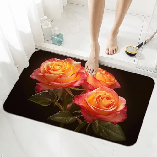 Badezimmerteppich Groß Schnelltrocknend Badteppich 80x150cm Rutschfester Badematte Rose Absorbierender Duschvorleger Waschbar Badvorleger Dünn Bath Bathroom Mat Fußmatten Toilette Badewanne 5-944 von Generisch