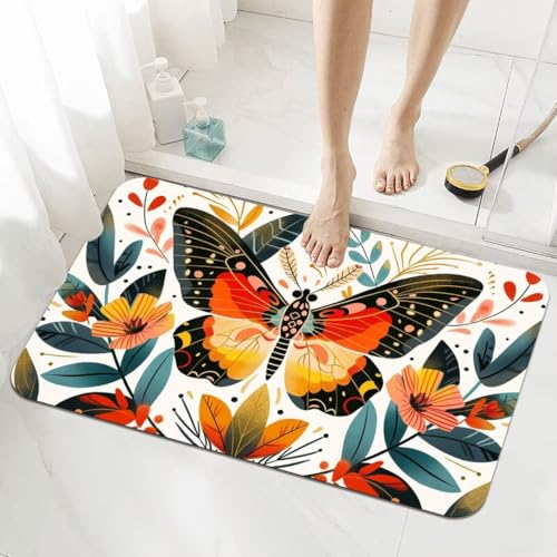 Badezimmerteppich Groß Schnelltrocknend Badteppich 90x150cm Rutschfester Badematte Butterfly Absorbierender Duschvorleger Waschbar Badvorleger Dünn Bath Bathroom Mat Fußmatten Toilette Badewanne 5-144 von Generisch