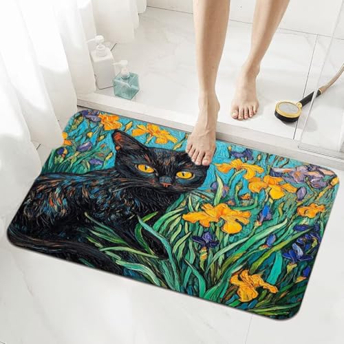 Badezimmerteppich Groß Schnelltrocknend Badteppich 90x150cm Stein Rutschfester Badematte Cat Absorbierender Duschvorleger Waschbar Badvorleger Dünn Bath Bathroom Mat Fußmatten Toilette Badewanne 5-180 von Generisch