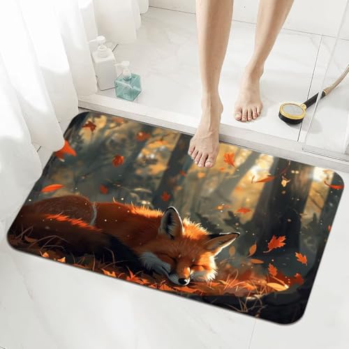 Badezimmerteppich Kleine Schnelltrocknend Badteppich 40x60cm Rutschfester Badematte Forest Absorbierender Duschvorleger Waschbar Badvorleger Dünn Bath Bathroom Mat Fußmatten Toilette Badewanne 5-454 von Generisch