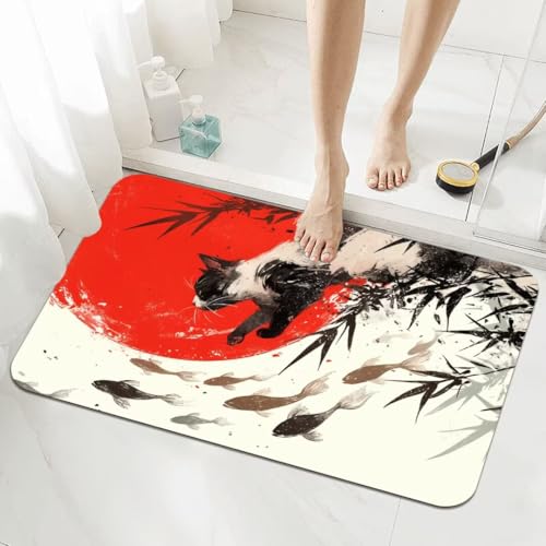 Badezimmerteppich Kleine Schnelltrocknend Badteppich 50x80cm Rutschfester Badematte Cat Absorbierender Duschvorleger Waschbar Badvorleger Dünn Bath Bathroom Mat Fußmatten Toilette Badewanne 5-188 von Generisch