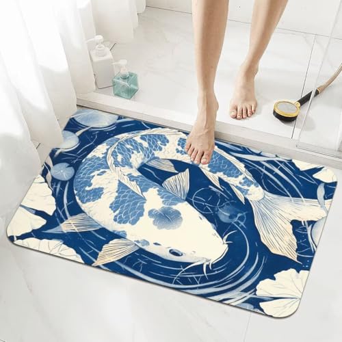 Badezimmerteppich Kleine Schnelltrocknend Badteppich 50x80cm Rutschfester Badematte Fish Absorbierender Duschvorleger Waschbar Badvorleger Dünn Bath Bathroom Mat Fußmatten Toilette Badewanne 5-378 von Generisch