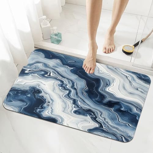 Badezimmerteppich Kleine Schnelltrocknend Badteppich 50x80cm Rutschfester Badematte Marble Absorbierender Duschvorleger Waschbar Badvorleger Dünn Bath Bathroom Mat Fußmatten Toilette Badewanne 5-686 von Generisch