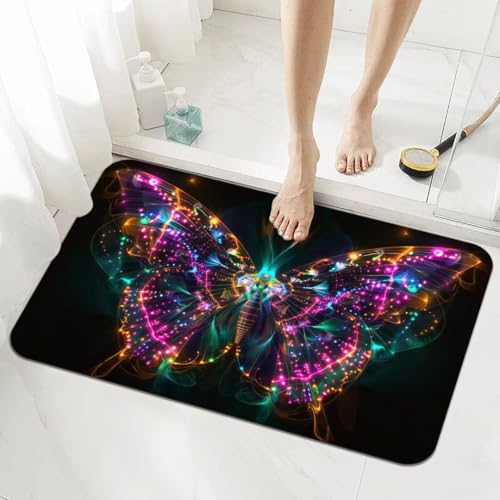 Badezimmerteppich Kleine Schnelltrocknend Badteppich 60x90cm Rutschfester Badematte Butterfly Absorbierender Duschvorleger Waschbar Badvorleger Bath Bathroom Mat Fußmatten Toilette Badewanne 5-158 von Generisch