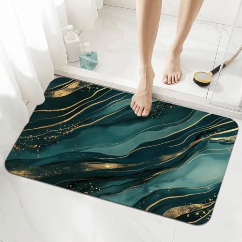 Badezimmerteppich Kleine Schnelltrocknend Badteppich 60x90cm Rutschfester Badematte Marble Absorbierender Duschvorleger Waschbar Badvorleger Dünn Bath Bathroom Mat Fußmatten Toilette Badewanne 5-684 von Generisch