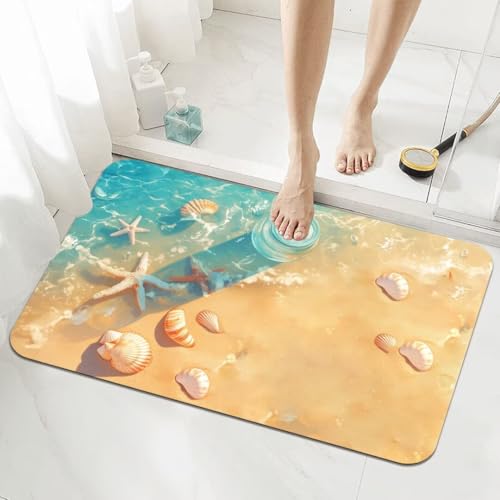 Badezimmerteppich Kleine Schnelltrocknend Badteppich 60x90cm Rutschfester Badematte Summer Absorbierender Duschvorleger Waschbar Badvorleger Dünn Bath Bathroom Mat Fußmatten Toilette Badewanne 5-1052 von Generisch