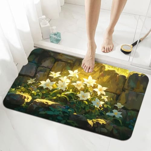 Badezimmerteppich Kleine Schnelltrocknend Badteppich 60x90cm Rutschfester Badematte Summer Absorbierender Duschvorleger Waschbar Badvorleger Dünn Bath Bathroom Mat Fußmatten Toilette Badewanne 5-1054 von Generisch