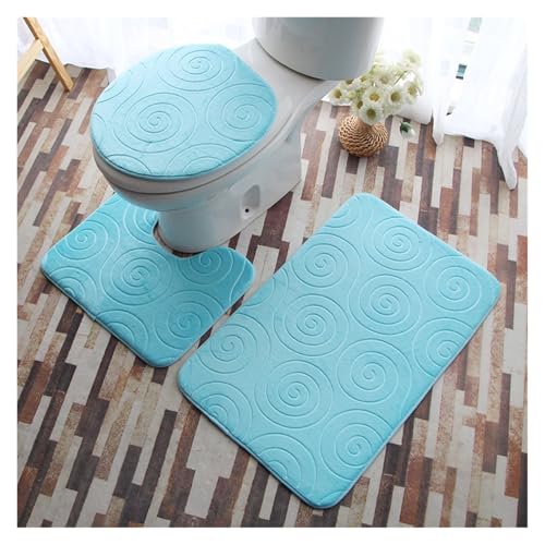 Badezimmerteppich-Set, 3-teilig, 3D-geprägtes Badezimmerteppich-Set, Bodenteppich, Flanell-WC-Matte mit Deckelbezug, rutschfestes U-förmiges Badematten-Set (Hellblau) von Generisch