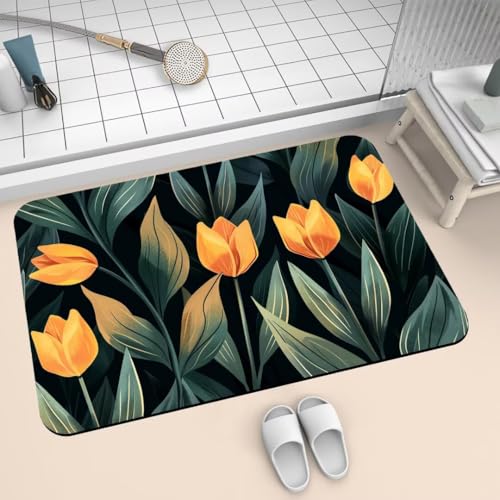 Badezimmerteppich groß Badteppich 100x160cm Badematte Badvorleger Rutschfester Waschbar Badezimmer Teppiche, Badematten Super Absorbierender Bathroom Bath Mat, Dünn Teppich Schnelltrocknend Tulpe 2-80 von Generisch