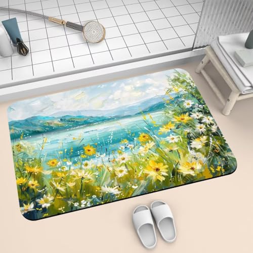Badezimmerteppich groß Badteppich 140x200cm Badematte Badvorleger Rutschfester Waschbar Badezimmer Teppiche, Badematten Super Absorbierender Bath Mat, Dünn Teppich Schnelltrocknend Spring 2-128 von Generisch