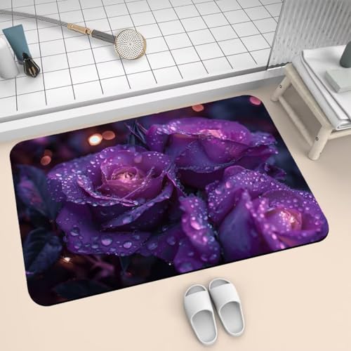 Badezimmerteppich groß Badteppich 160x230cm Badematte Badvorleger Rutschfester Waschbar Badezimmer Teppiche, Badematten Super Absorbierender Bath Mat, Dünn Teppich Schnelltrocknend Purple 2-179 von Generisch