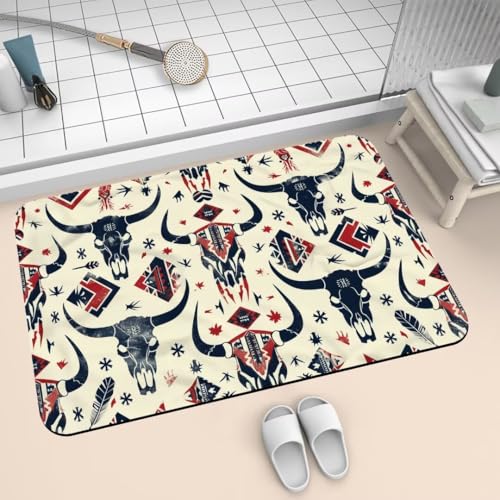 Badezimmerteppich groß Badteppich 90x150cm Badematte Badvorleger Rutschfester Waschbar Badezimmer Teppiche, Badematten Super Absorbierender Bath Mat, Dünn Teppich Schnelltrocknend Tradition 2-218 von Generisch