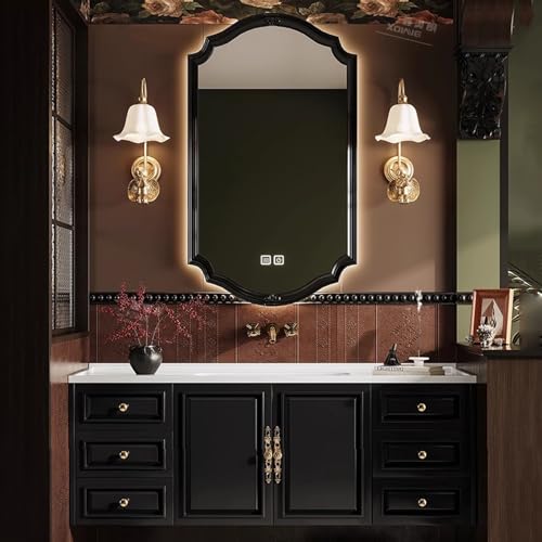 Badmöbel-Set 150 cm mit wandmontiertem Keramikwaschbecken & Spiegel, moderner schwarzer Waschtischunterschrank für stilvolle Platzersparnis, perfekt für kleine Badezimmer von Generisch