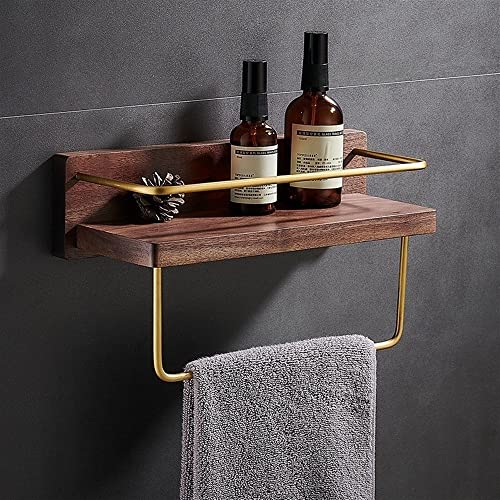 Badregal - Wandmontiertes Eckregal aus Messing & Holz zur vielseitigen Aufbewahrung, ideal für Dusch- & Badutensilien, elegantes Design in gebürstetem Gold von Generisch