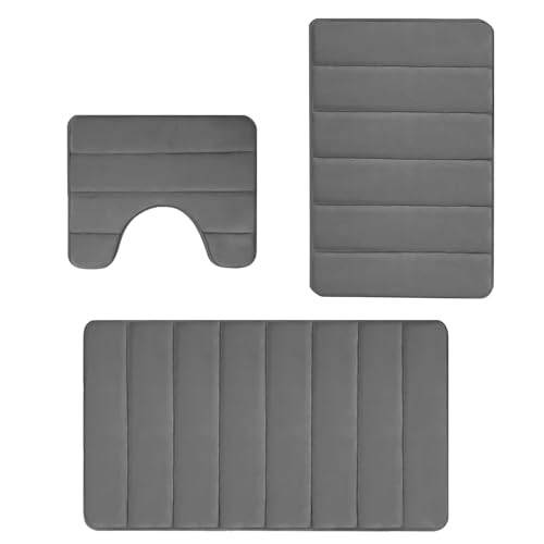 Badteppich-Set - Quadratische Badteppiche, U-förmige WC-Vorleger | Waschbare Badteppiche Mit Saugfähigem , Quadratisches Badezimmerteppich-Set, 3 x Rutschfest, Dreierset von Generisch