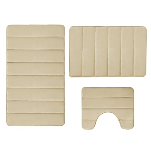 Badteppich-Set - Saugfähige Badematte, Badteppich aus weichem Frottee | Badteppich-Set mit stabilem Anti-Rutsch-Schutz, U-förmiger WC-Vorleger von Generisch