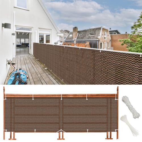 Balkon 75x750cm Terrassenabdeckung mit Kabelbindern UV Schutz Wind Sonnenschutz für Balkon Garten Terrasse, Braun HDPE Material von Generisch