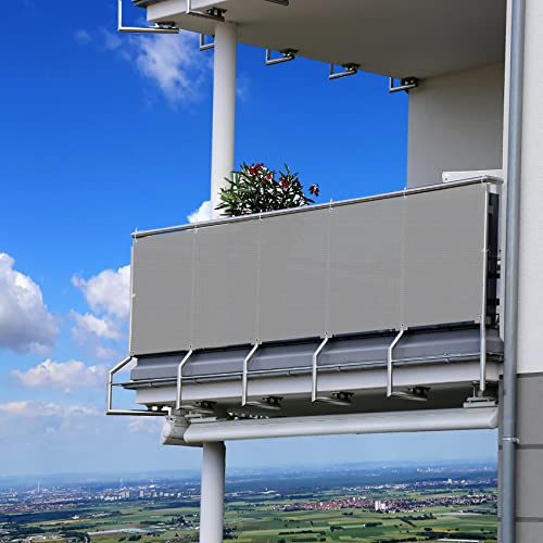 Balkonabdeckung 95 x 500 cm mit UV-Schutz für Balkon Rechteckige Überdachung mit Kabelbindern für Outdoor Terrassenüberdachung Hellgrau von Generisch