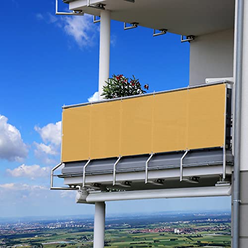 Balkonabdeckung 95 x 500 cm mit UV-Schutz für Balkon Rechteckige Überdachung mit Kabelbindern für Outdoor Terrassenüberdachung Hellgrau von Generisch