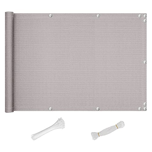Balkonabdeckung Wasserdicht 80x1000cm - Windschutz Zaun für Garten Sichtschutz Inklusive Kabelbinder & Seil Hellgrau von Generisch