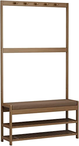 Bambus 3-in-1 Garderobenbank mit Schuhaufbewahrung - Stilvoller Flurbaum mit Aufhänger & Bank für Eingangsbereich, Wohnzimmer oder Schlafzimmer - Platzsparendes Design (60cm) von Generisch