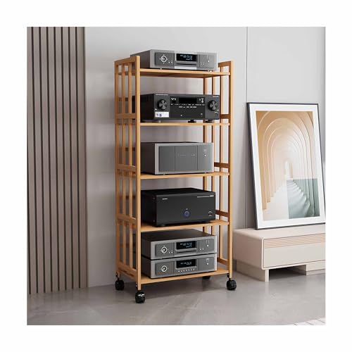 Bambus-AV-Media-Schrankständer, mobiles Audio-Komponenten-Aufbewahrungsregal für Wohnzimmer, Gaming und Aufnahmen, stilvolles Audio-Turm-Regal (Braun, 80 x 38 x 158 cm) von Generisch