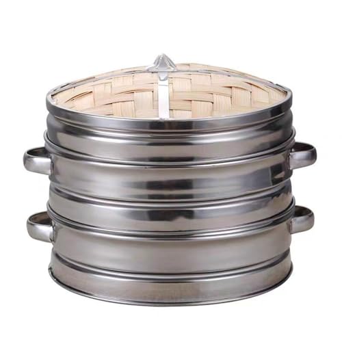 Bambus-Dampfgarer für Reis/Dim Sum – 2-stufiger Korb mit Deckel für chinesischen natürlichen Reiskochherd – Heimküche/Restaurant Kochwerkzeug von Generisch