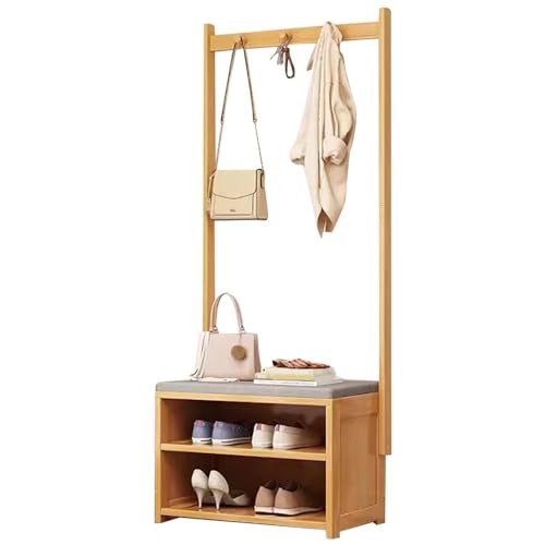 Bambus Flur Garderobe mit Schuhaufbewahrung Bank 4 in 1 Design für Flur Baum Kleiderstange und Eingang Nization von Generisch