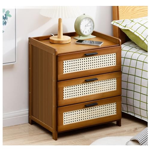 Bambus Nachttisch 2er Set, Schmale Nachtkommode mit Schubladen, Vintage Beistelltisch für Schlafzimmer, Stilvoller Aufbewahrungsschrank, platzsparender Nachttisch von Generisch