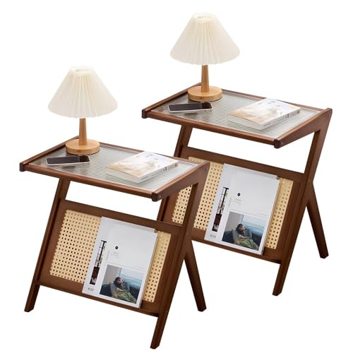 Bambus Nachttische 2er Set mit Zeitschriftenständer, Vintage Glas Beistelltische für kleinen Raum Wohnzimmer oder Schlafzimmer, Einfache Montage Bambus Nachttische 2er Set mit Zeitschriftenständer, Vintage Glas Beistelltische für kleinen Raum Wohnzimmer oder Schlafzimmer, Einfache Montage von Generisch