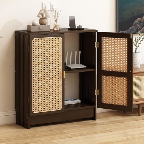 Bambus-WLAN-Router-Aufbewahrungsschrank – hohles Design für Wärmeableitung, verstellbare Regalhöhe, perfekt für Zuhause, Schlafzimmer, Arbeitszimmer und Büro von Generisch