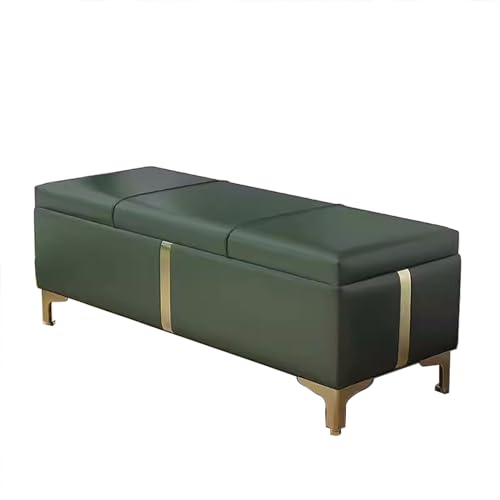 Banc D'entrée en Cuir PU Banc Rangement de Lit Moderne Rembourré Banc Chaussures Rabattable de Luxe pour Salon Chambre à Coucher (Farbe: Grün, Größe: 70 cm) von Generisch