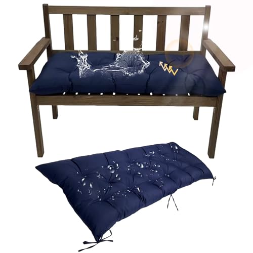 Bankauflage Sitzkissen 3-Sitzer 120x50x8cm, Outdoor Wasserdicht Gartenbank Bankkissen, Hollywoodschaukel Kissen Für Bänke/Paletten Auflage, Sitzpolster Bank Polster mit rutschfeste Gurte, Marineblau von Generisch