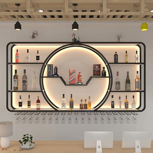 Bar-Weinregal zur Wandmontage mit Weinglashalter, Eisen-Barregal, schwebende Wandregale, Likörflaschen-Ausstellungsregal mit LED-Lichtern, hängende Weinaufbewahrungsregale für Küche, Weinkeller, Gold Bar-Weinregal zur Wandmontage mit Weinglashalter, Eisen-Barregal, schwebende Wandregale, Likörflaschen-Ausstellungsregal mit LED-Lichtern, hängende Weinaufbewahrungsregale für Küche, Weinkeller, Gold von Generisch