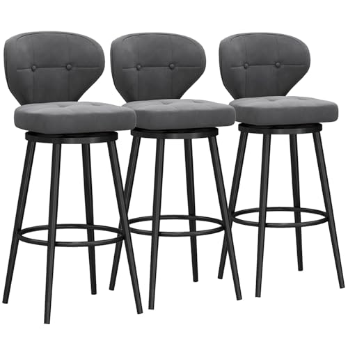 Barhocker, 2er-Set, drehbar, Thekenhöhe, Hocker mit Rückenlehne und schwarzer Fußstütze für Kücheninsel, Kneipe, Café, Restaurants – 65 cm von Generisch