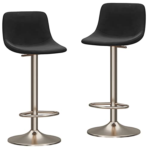 Barhocker, verstellbar, mit Samt-Rückseite, Küchenstühle mit silberfarbener Fußstütze, modernes Esszimmermöbel, Höhe 65–80 cm, Schwarz, 2 Stück von Generisch
