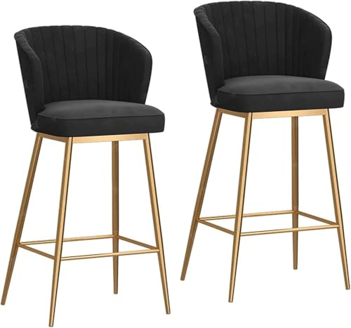 Barhocker 2er Set, Moderne Hochstühle aus Metall mit Samtsitz und gebogener Rückenlehne für Küche Esszimmer von Generisch