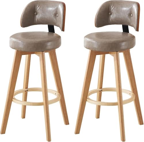 Barhocker 2er Set, Moderne Holzdrehstuhl Thekenhöhe Stühle mit Rückenlehnen und Fußstütze für Kücheninsel, Bequeme Barhocker für Erwachsene von Generisch