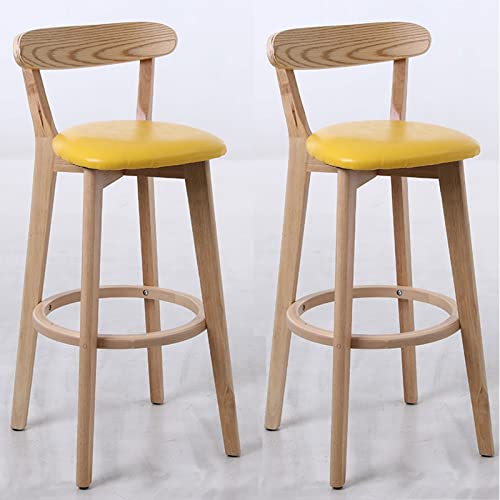 Barhocker 2er Set, Moderne Massivholzhocker mit Rückenlehnen und Fußstützen, Höhenverstellbar für Thekeninsel Frühstücksbar von Generisch
