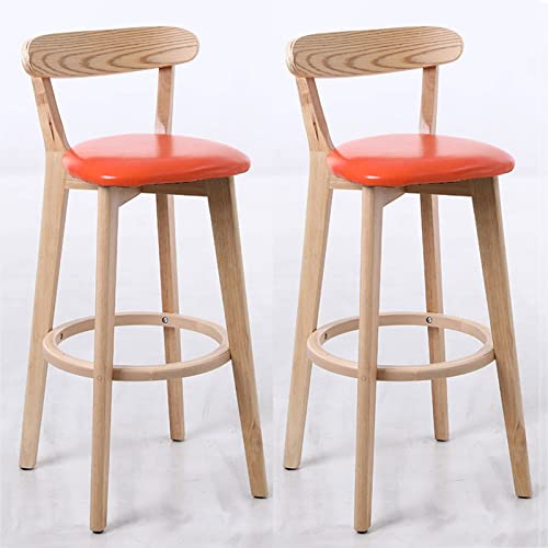 Barhocker 2er Set, Moderne Massivholzhocker mit Rückenlehnen und Fußstützen, Höhenverstellbar für Thekeninsel Frühstücksbar von Generisch