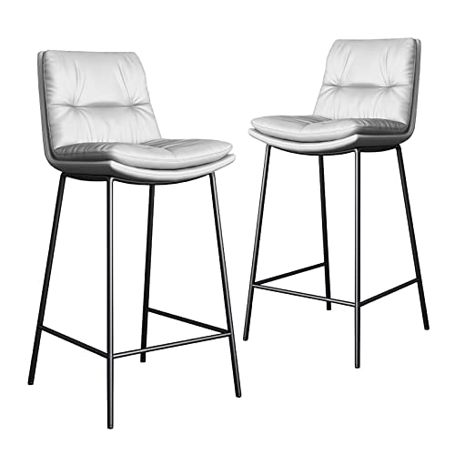 Barhocker 2er Set, Thekenhöhe PU-Leder Stühle mit Rückenlehne, gepolsterte Barhocker mit Fußstütze für Kücheninsel und Esszimmer von Generisch