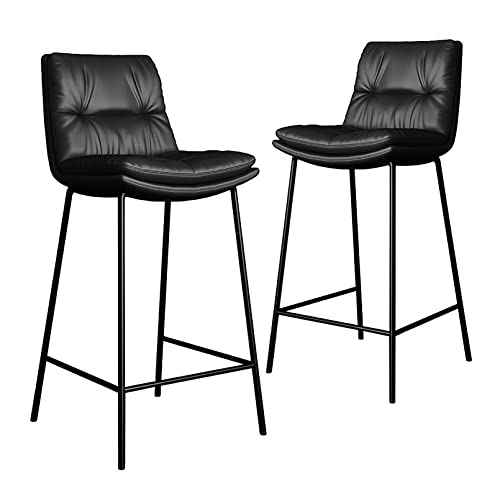 Barhocker 2er Set, Thekenhöhe gepolsterte PU-Stühle, Rückenlehne und Fußstütze, armloses Design für Kücheninsel und Heimessen von Generisch