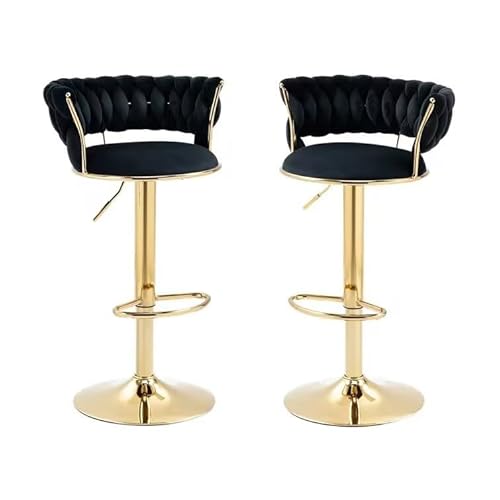 Barhocker 2er Set Moderne Gold Drehbar Barstühle Thekenhöhe Gewebte Drehbar Barhocker mit Rückenlehnen Höhenverstellbar Küchenhocker für Zuhause Bar Esszimmer (Schwarz) von Generisch