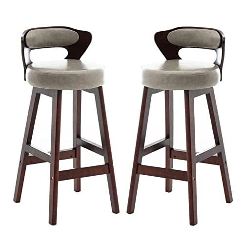 Barhocker 2er Set mit PU-Ledersitz und Holzsockel für Kücheninsel, höhenverstellbar 60/70cm von Generisch