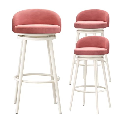 Barhocker 3er Set 65 Sitzhöhe Barhocker Drehbar Barhocker Thekenhöhe Barhocker mit niedriger Rückenlehne Moderne Samt gepolsterte Inselhocker für Küchentheke Interessant (Rosa Höhe 75 cm) von Generisch