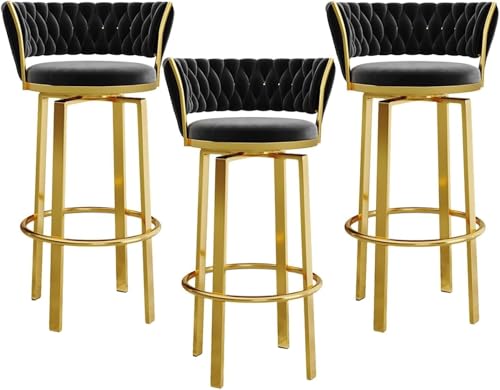 Barhocker 3er Set mit gewebter Rückenlehne, bequemer Sitzfläche und stabilem Gestell für Kücheninsel und Hausbar, 65 cm Höhe Barhocker 3er Set mit gewebter Rückenlehne, bequemer Sitzfläche und stabilem Gestell für Kücheninsel und Hausbar, 65 cm Höhe von Generisch