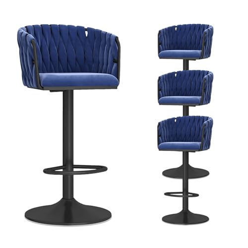 Barhocker 4er Set Samt Drehhocker Thekenhöhe Hocker mit gewebter Rückenlehne Moderne Metallbasis für Küche, Hausbar, Esszimmer Barhocker 4er Set Samt Drehhocker Thekenhöhe Hocker mit gewebter Rückenlehne Moderne Metallbasis für Küche, Hausbar, Esszimmer von Generisch
