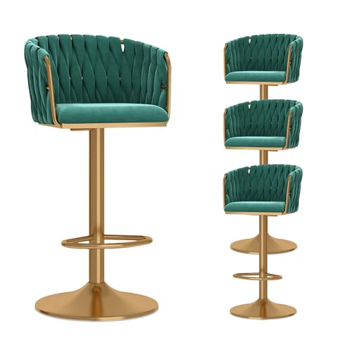 Barhocker 4er Set Samt Drehhocker Thekenhöhe Hocker mit gewebter Rückenlehne Moderne Metallbasis für Küche, Hausbar, Esszimmer Barhocker 4er Set Samt Drehhocker Thekenhöhe Hocker mit gewebter Rückenlehne Moderne Metallbasis für Küche, Hausbar, Esszimmer von Generisch