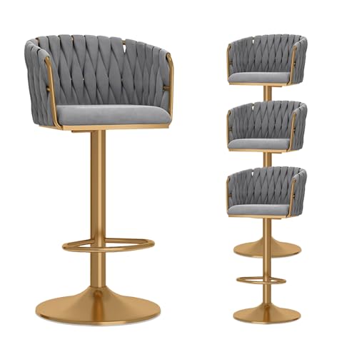 Barhocker 4er Set Samt Drehhocker Thekenhöhe Hocker mit gewebter Rückenlehne Moderne Metallbasis für Küche, Hausbar, Esszimmer von Generisch